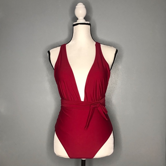Cupshe Swim Red Deep Vneck One Piece Swimsuit Cupshe Poshmark